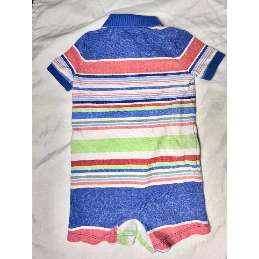 Ralph Lauren Kids Multi Color Striped Polo Romper Blue Red 18M